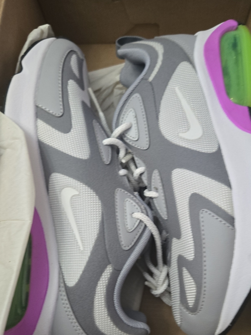 Nike Gray & White Sneakers with Purple Heel Accents